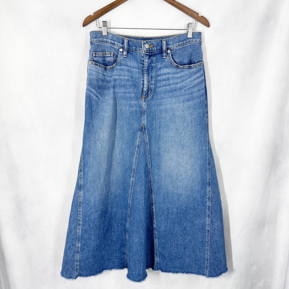 Lands' End Cotton Blue Denim Trumpet Midi Maxi Skirt Women's Size 10